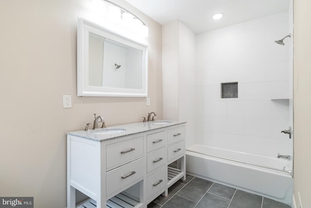 4136 Pennsgrove St, Philadelphia, PA 19104 - full bath featuring shower / bathtub combination, double vanity, tile patterned floors, and recessed lighting