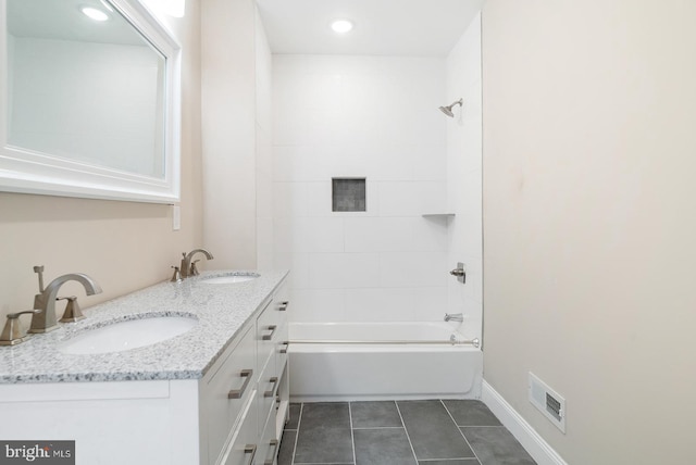 4136 Pennsgrove St, Philadelphia, PA 19104 - bathroom featuring double vanity, tile patterned flooring, tub / shower combination, and recessed lighting