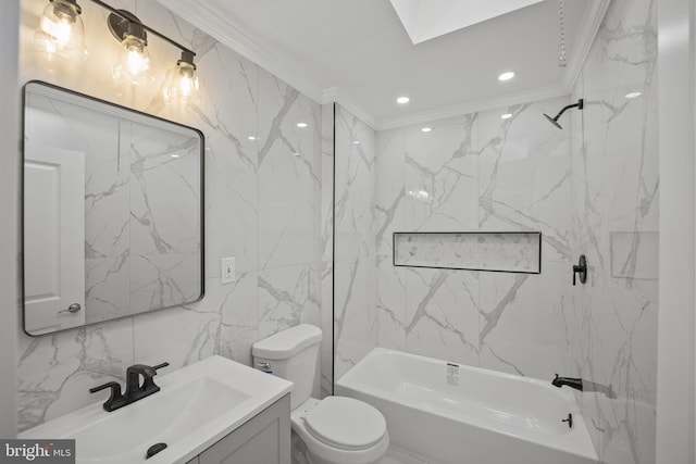 7726 Temple Rd, Philadelphia, PA 19150 - full bathroom featuring tile walls, vanity, crown molding, shower / bathtub combination, and recessed lighting