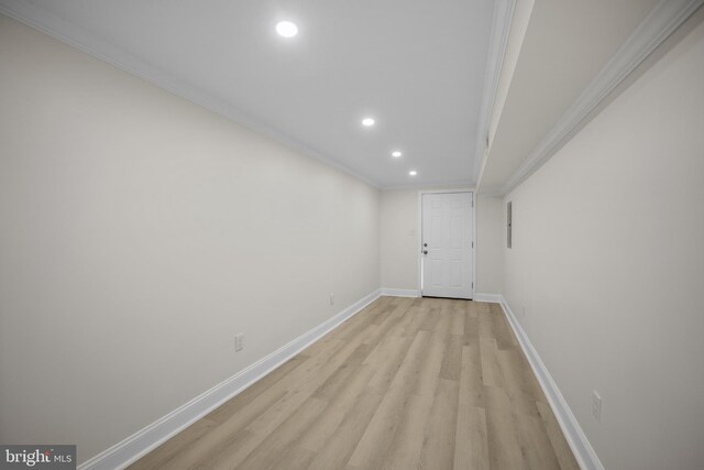 7726 Temple Rd, Philadelphia, PA 19150 - doorway to outside with crown molding, recessed lighting, and light wood-style floors