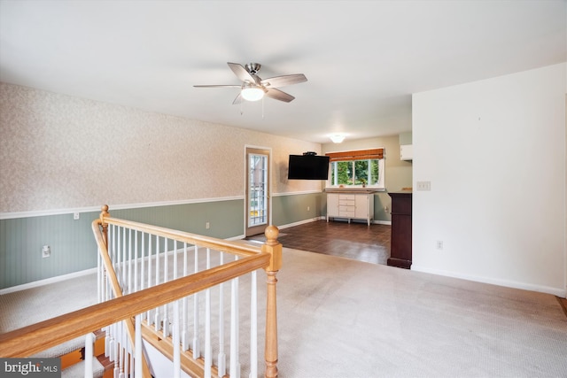 90 Scotts Cove Rd, Edgewater, MD 21037 - hallway with a wainscoted wall, wallpapered walls, and carpet floors