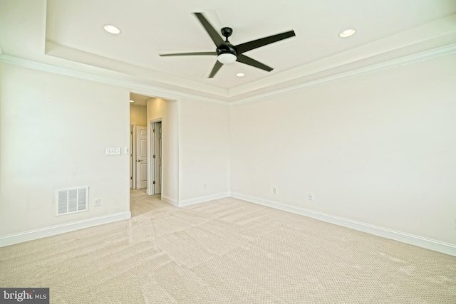11454 Maull Rd, Lewes, DE 19958 - unfurnished room featuring a tray ceiling, light carpet, ceiling fan, recessed lighting, and ornamental molding