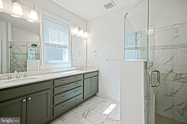 11454 Maull Rd, Lewes, DE 19958 - full bathroom with marble finish flooring, double vanity, and a marble finish shower