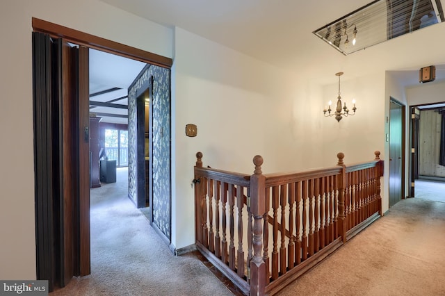 312 Skyline Dr, Reading, PA 19606 - corridor with carpet, a chandelier, and an upstairs landing