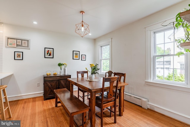 2416 Whitby Rd, Havertown, PA 19083 - dining space featuring a baseboard radiator, light wood finished floors, and recessed lighting