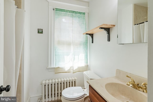 2416 Whitby Rd, Havertown, PA 19083 - bathroom with radiator heating unit, vanity, and a shower with curtain