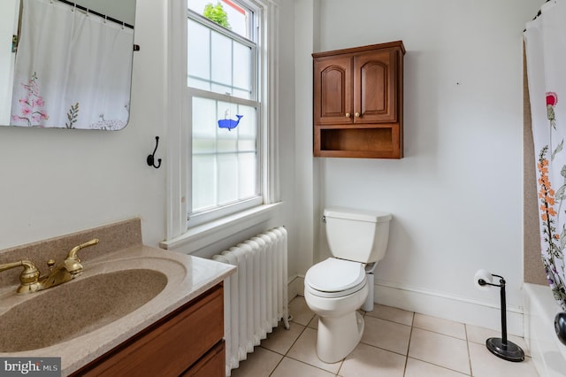 2416 Whitby Rd, Havertown, PA 19083 - full bathroom with radiator, vanity, tile patterned floors, and a shower with curtain