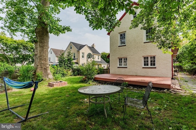 2416 Whitby Rd, Havertown, PA 19083 - view of yard featuring an outdoor fire pit and a deck
