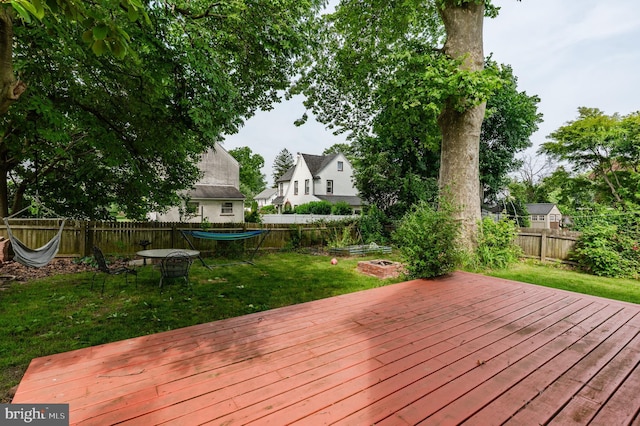 2416 Whitby Rd, Havertown, PA 19083 - wooden deck with a fenced backyard and a fire pit