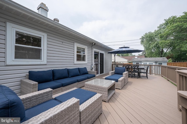409 Chesterfield Dr, Downingtown, PA 19335 - wooden terrace with outdoor dining space, outdoor lounge area, and an outdoor structure