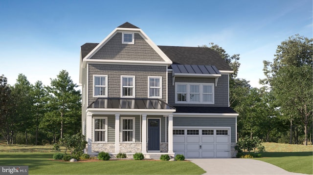 118 Stilly Way, Annapolis, MD 21403 - craftsman-style home with a standing seam roof, driveway, a metal roof, a front yard, and an attached garage