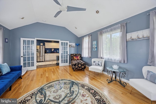 39 E 2nd Ave, Runnemede, NJ 08078 - sitting room with french doors, ceiling fan, wood finished floors, and lofted ceiling
