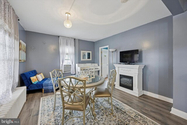 39 E 2nd Ave, Runnemede, NJ 08078 - dining room featuring radiator, wood finished floors, and a glass covered fireplace