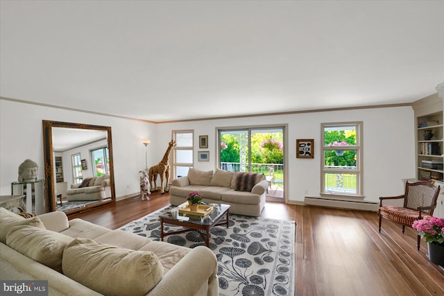 1304 Summit Dr, Bellefonte, PA 16823 - living area featuring a baseboard radiator, hardwood / wood-style floors, and crown molding