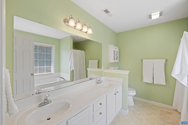 82 Peterson Pl, Fishersville, VA 22939 - bathroom featuring a garden tub, double vanity, and a shower with curtain