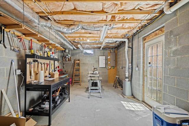 82 Peterson Pl, Fishersville, VA 22939 - basement featuring a workshop area, electric panel, and concrete block wall