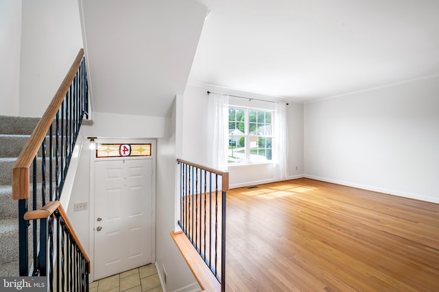 4 Beaver Pond Cir, Baltimore, MD 21234 - stairs featuring wood finished floors and crown molding
