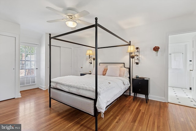 1417 Dorset Ln, Wynnewood, PA 19096 - bedroom featuring wood finished floors, lofted ceiling, and a ceiling fan