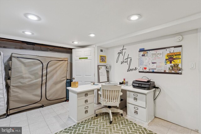 1417 Dorset Ln, Wynnewood, PA 19096 - home office featuring recessed lighting, built in desk, and light tile patterned floors