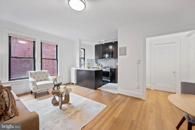 1915 16th St NW Unit 203, Washington, DC 20009 - living room featuring crown molding, light wood finished floors, and track lighting