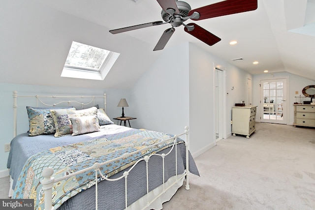 3132 Holmes Run Rd, Falls Church, VA 22042 - carpeted bedroom with lofted ceiling, a skylight, a ceiling fan, and recessed lighting