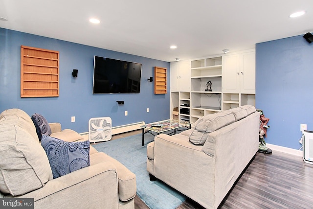 3132 Holmes Run Rd, Falls Church, VA 22042 - living room with wood finished floors, recessed lighting, and a baseboard heating unit