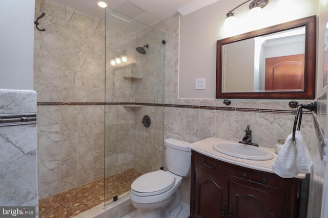 1435 4th St SW Unit B815, Washington, DC 20024 - bathroom featuring vanity, tile walls, and a walk in shower