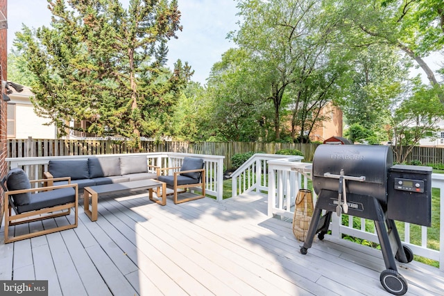 110 E Nelson Ave, Alexandria, VA 22301 - wooden terrace featuring a fenced backyard, an outdoor living space, and area for grilling