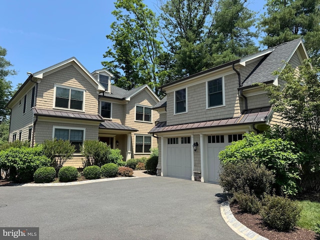 536 Prospect Ave, Princeton, NJ 08540 - shingle-style home with a standing seam roof, asphalt driveway, an attached garage, a metal roof, and roof with shingles