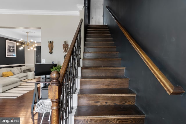 1778 W St SE, Washington, DC 20020 - stairs featuring a chandelier, wood finished floors, and crown molding