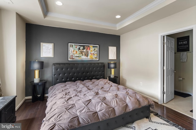 1778 W St SE, Washington, DC 20020 - bedroom with hardwood / wood-style flooring, crown molding, a raised ceiling, and recessed lighting
