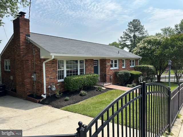 6087 8th Pl N, Arlington, VA 22205 - view of front of home featuring brick siding, a chimney, a gate, and roof with shingles