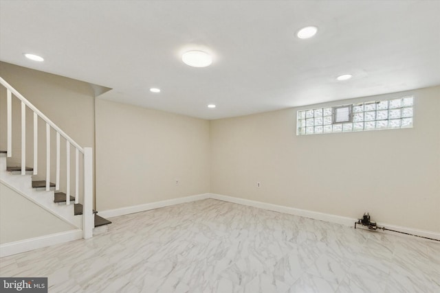 1319 E Vernon Rd, Philadelphia, PA 19150 - below grade area featuring marble finish floors, recessed lighting, and stairway