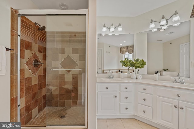 440 Clayton Ln, Alexandria, VA 22304 - full bath featuring a shower stall, double vanity, and tile patterned flooring