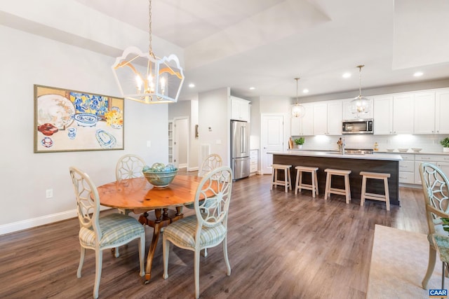 312 Avondale Ln, Crozet, VA 22932 - dining space with recessed lighting, dark wood finished floors, and a chandelier