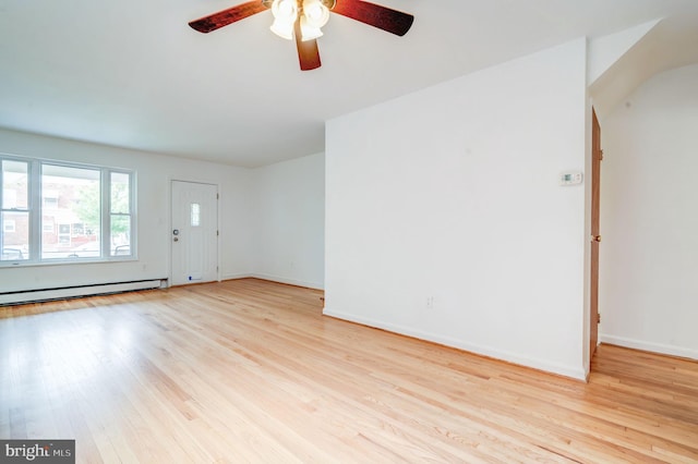 421 Jefferson St NE, Washington, DC 20011 - unfurnished living room with a baseboard heating unit, light wood-type flooring, and ceiling fan