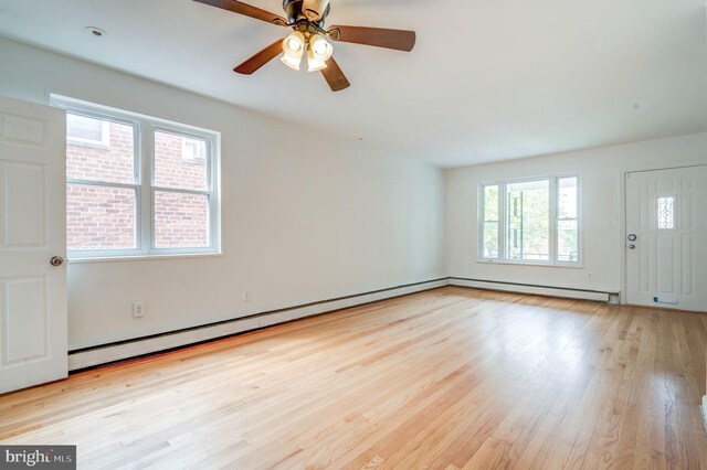421 Jefferson St NE, Washington, DC 20011 - spare room featuring baseboard heating, light wood-type flooring, and ceiling fan