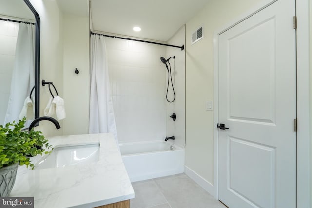 622 Mcclellan St, Philadelphia, PA 19148 - bathroom featuring vanity, shower / tub combo with curtain, tile patterned floors, and recessed lighting