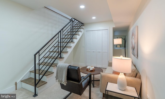 622 Mcclellan St, Philadelphia, PA 19148 - stairs with recessed lighting and carpet
