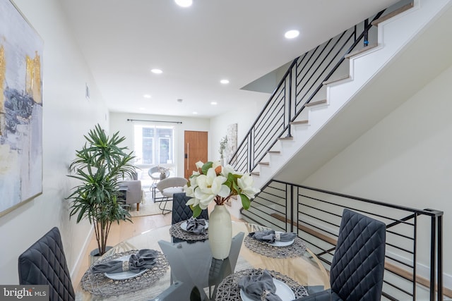 622 Mcclellan St, Philadelphia, PA 19148 - dining area with recessed lighting, stairway, and wood finished floors