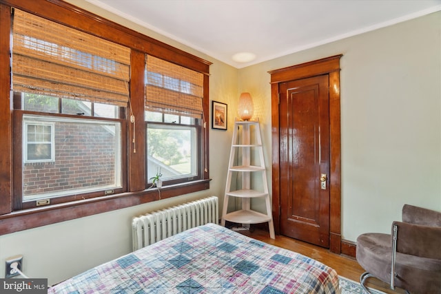 4009 Oglethorpe St, Hyattsville, MD 20782 - bedroom featuring radiator heating unit, multiple windows, wood finished floors, and crown molding
