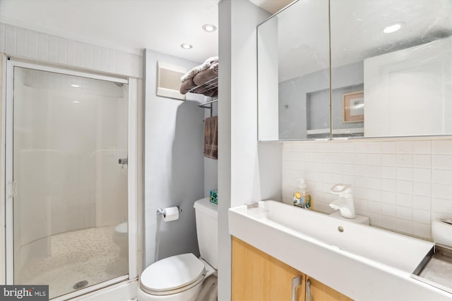 4009 Oglethorpe St, Hyattsville, MD 20782 - full bathroom with a stall shower, decorative backsplash, and vanity