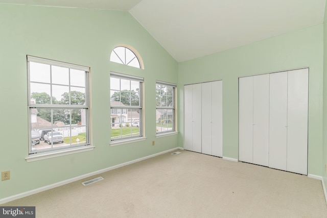 52 Jonquil Way, Sicklerville, NJ 08081 - unfurnished bedroom featuring two closets, carpet flooring, and high vaulted ceiling