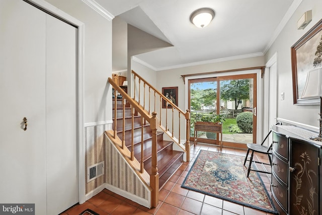 8823 Newport Ct, Springfield, VA 22153 - tiled foyer entrance with crown molding and stairway