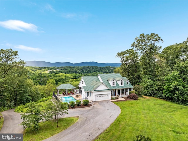 400 Deer Run Cir, Front Royal, VA 22630 - view of front of house featuring a garage, a gazebo, asphalt driveway, a front yard, and an outdoor pool