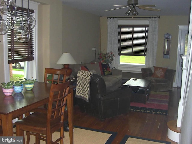 326 W Race, Pottstown, PA 19464 - living room featuring wood finished floors, healthy amount of natural light, and a ceiling fan
