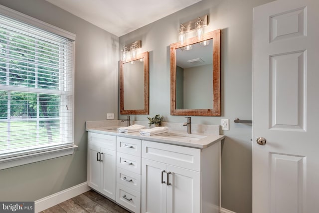 872 The Old Station Ct, Woodbine, MD 21797 - full bathroom featuring healthy amount of natural light, double vanity, and wood finished floors