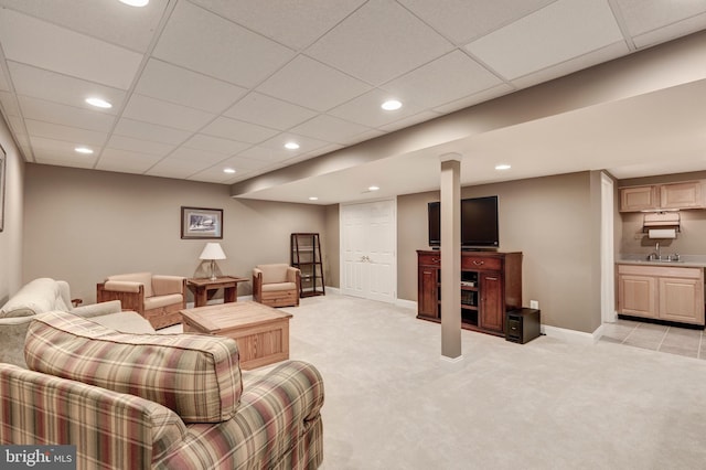 872 The Old Station Ct, Woodbine, MD 21797 - living room with light carpet, a paneled ceiling, and recessed lighting