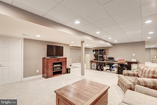 872 The Old Station Ct, Woodbine, MD 21797 - living area with light colored carpet, a desk, recessed lighting, and a drop ceiling