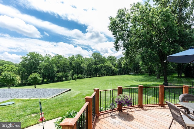 872 The Old Station Ct, Woodbine, MD 21797 - deck featuring a lawn and view of wooded area